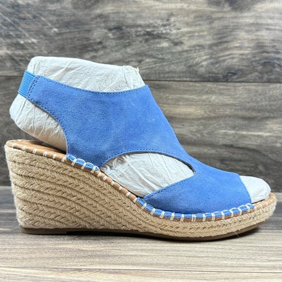 NIB Gentle Souls Cody 8M Blue Suede Slingback Open Toe Espadrille Wedge Sandals - Picture 4 of 10